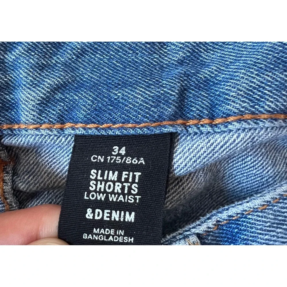 HM Denim Mens Slim Fit Shorts Blue Low Waist Button Fly Size 34 New